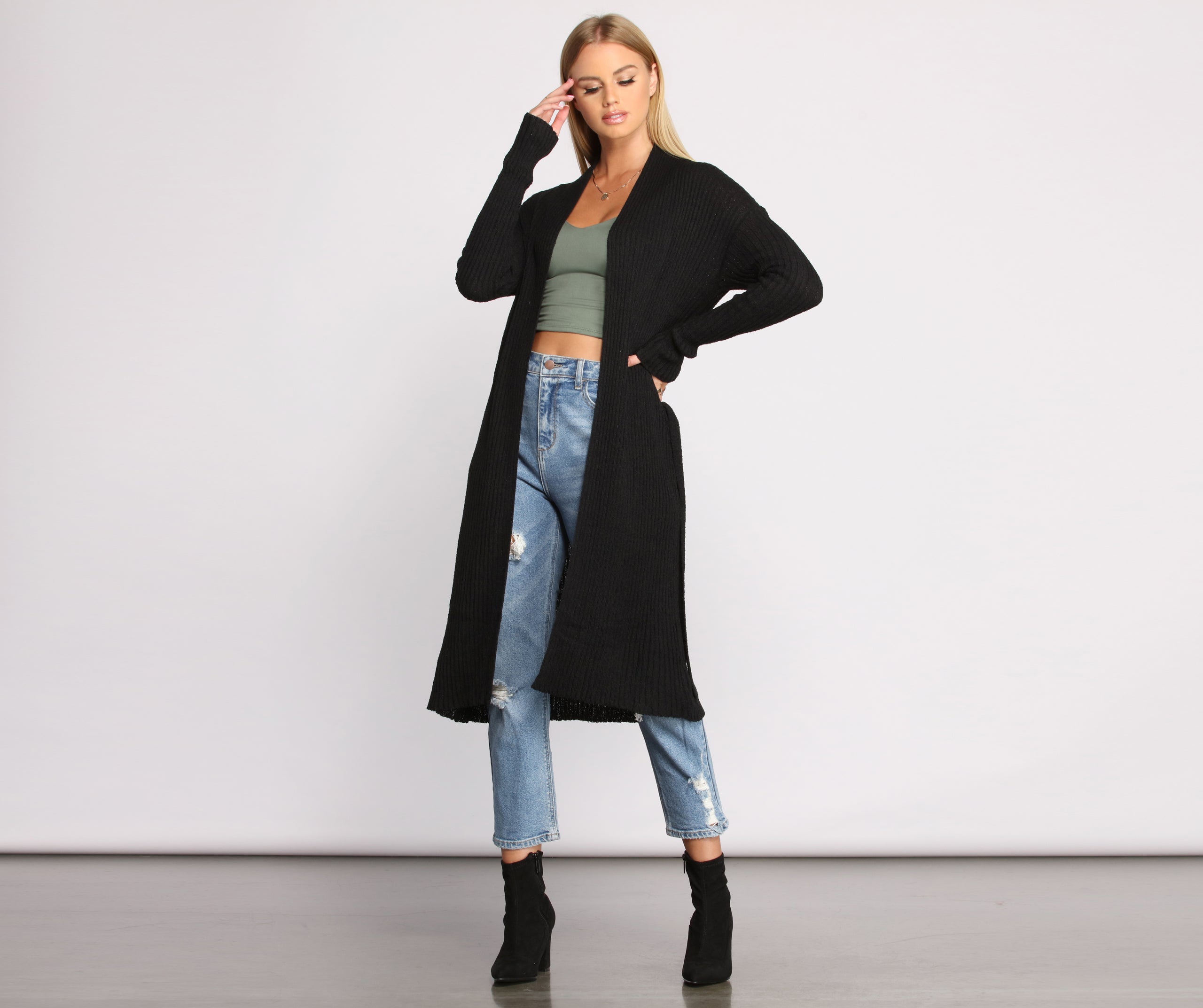 The Every Day Ribbed Tie Waist Cardigan