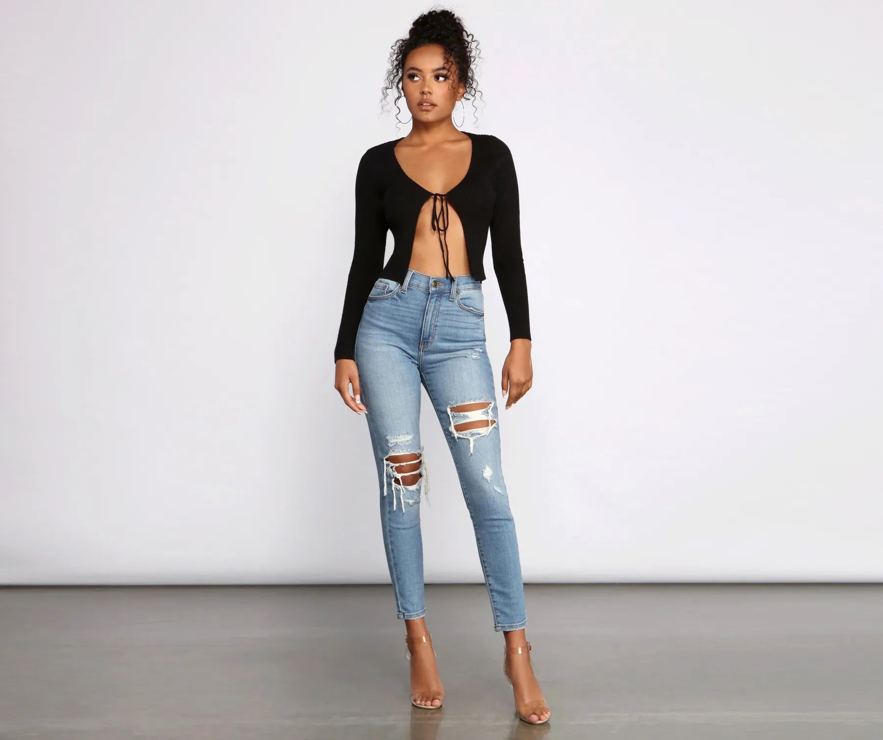 Basic Ribbed Knit Tie-Front Cardigan