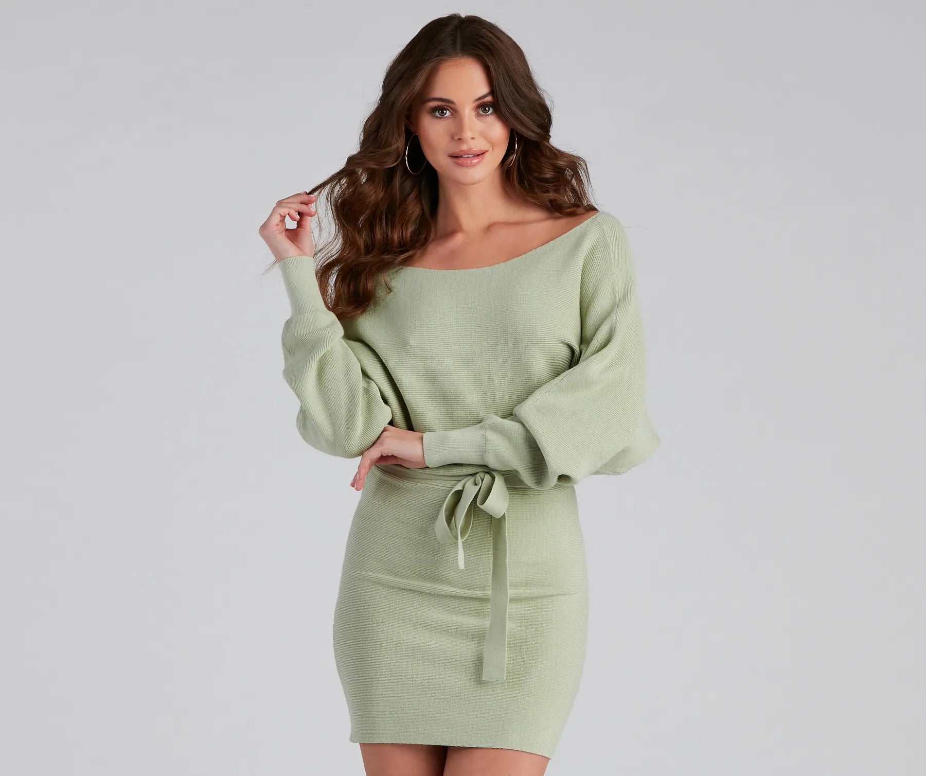 Cold Classic Dolman Sleeve Belted Sweater Dress