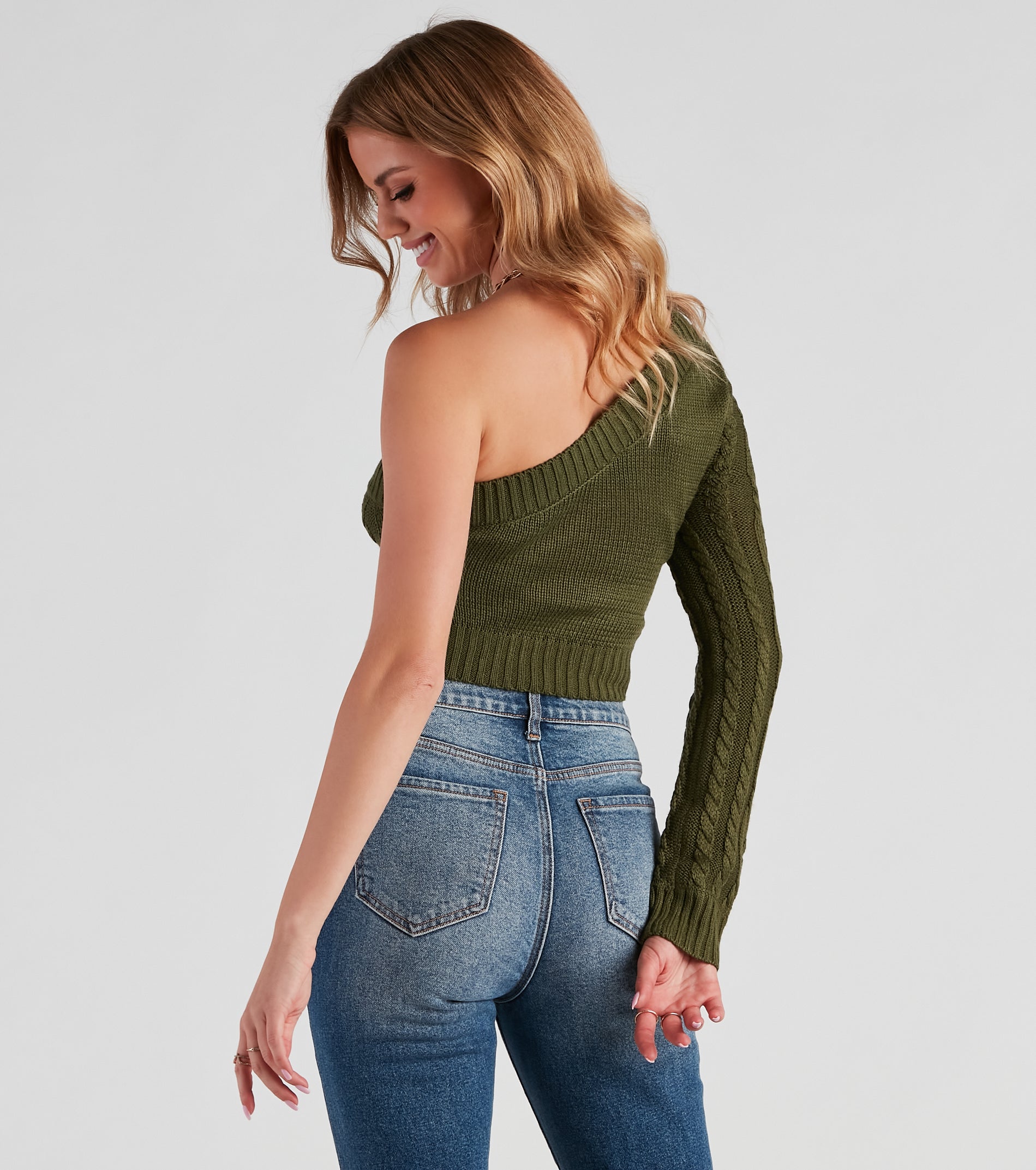 One Shoulder Bliss Crop Sweater