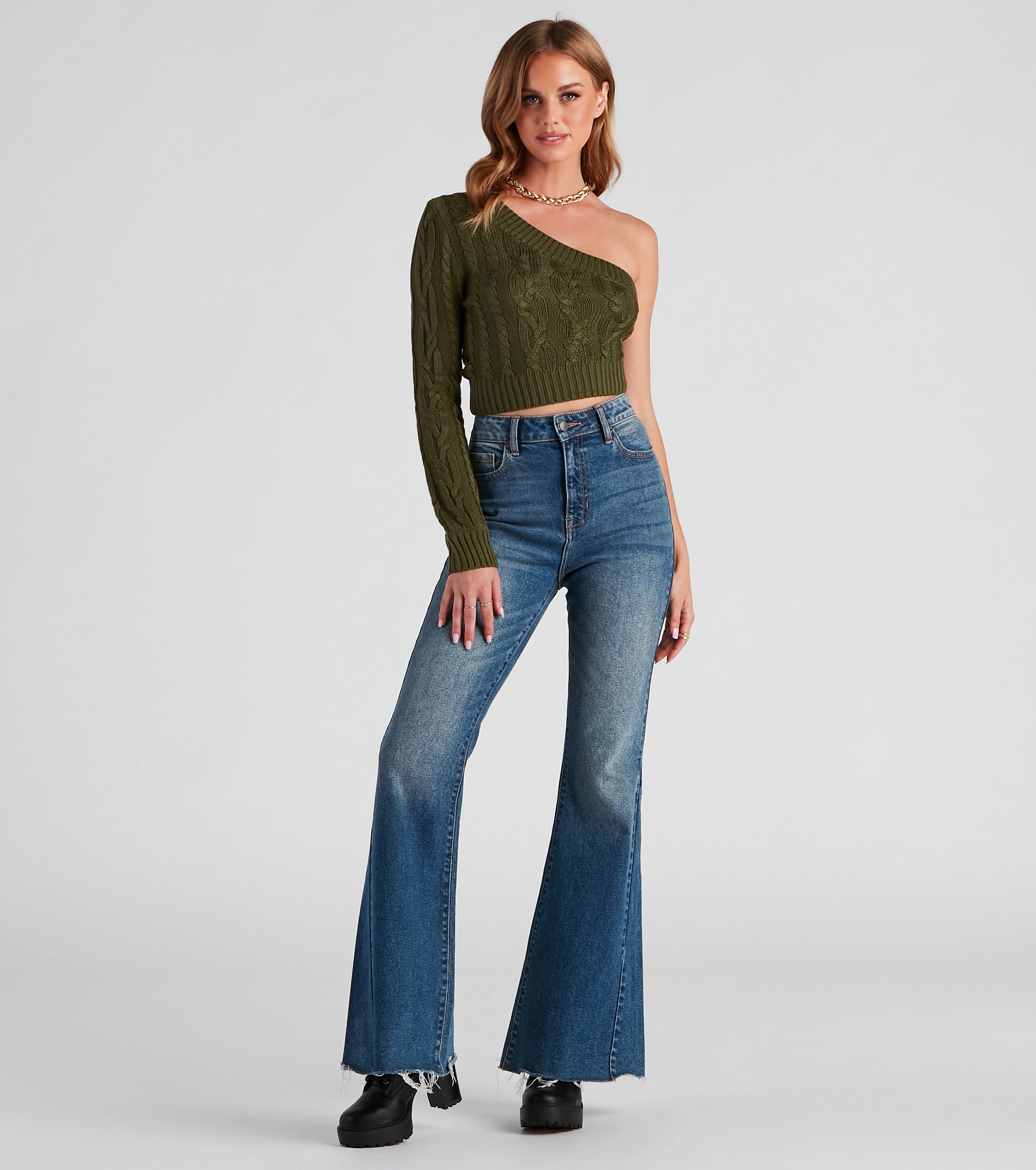 One Shoulder Bliss Crop Sweater