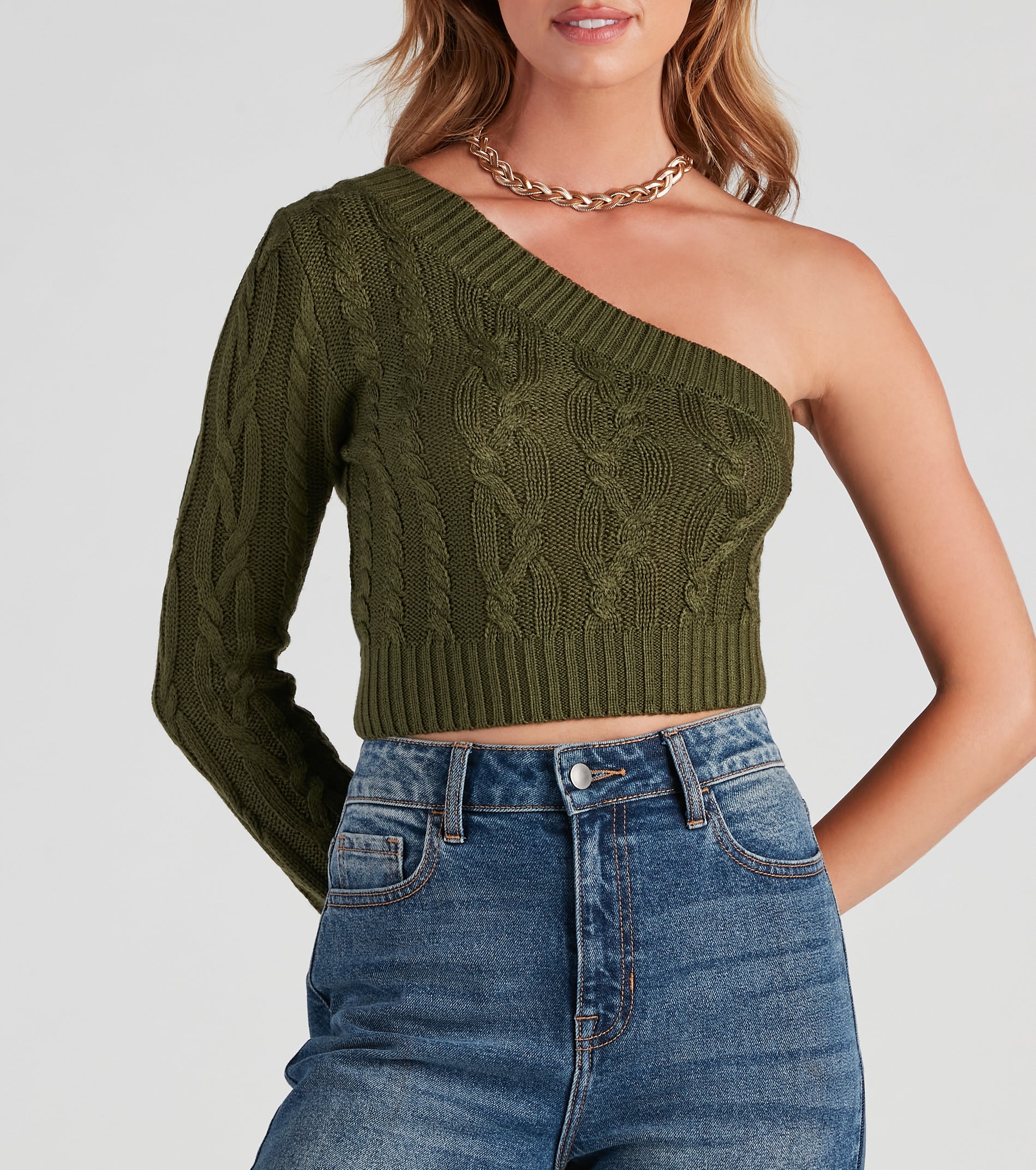 One Shoulder Bliss Crop Sweater