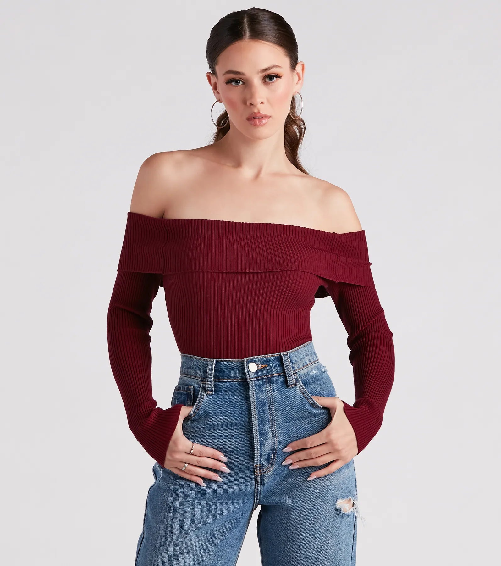 Feel The Knit Foldover Sweater Top