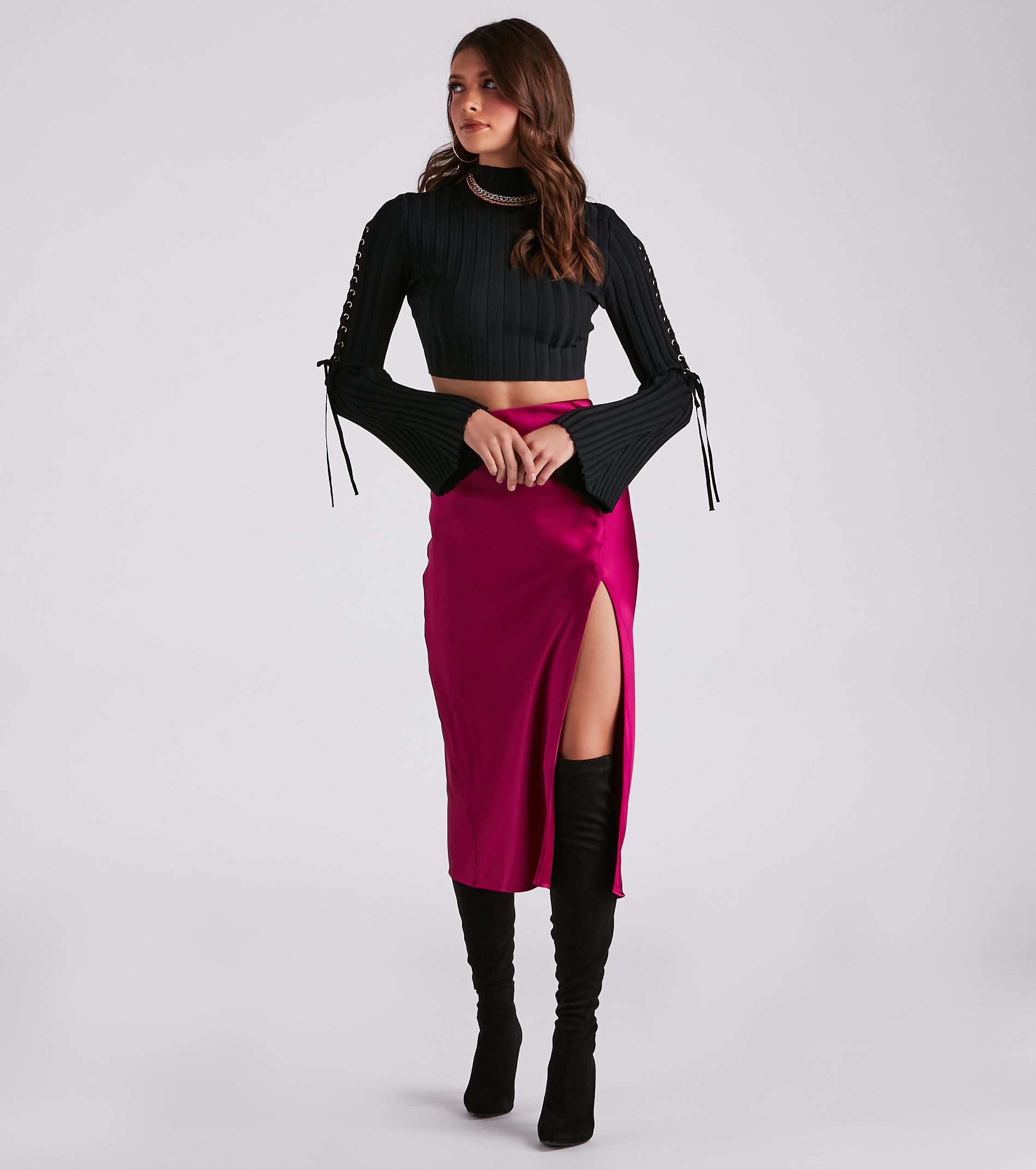 Such A Bell Sleeve Lace-Up Sweater