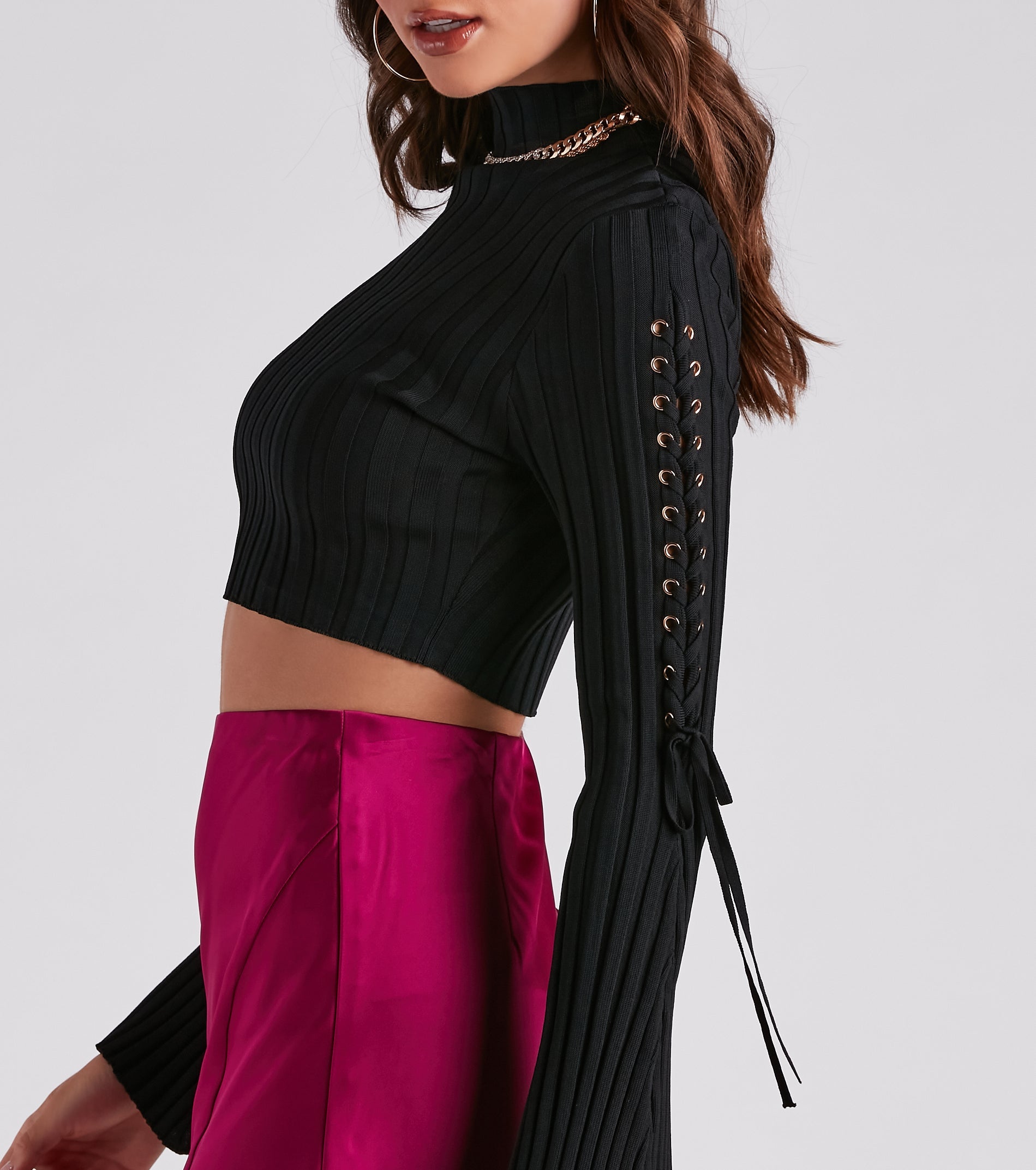Such A Bell Sleeve Lace-Up Sweater