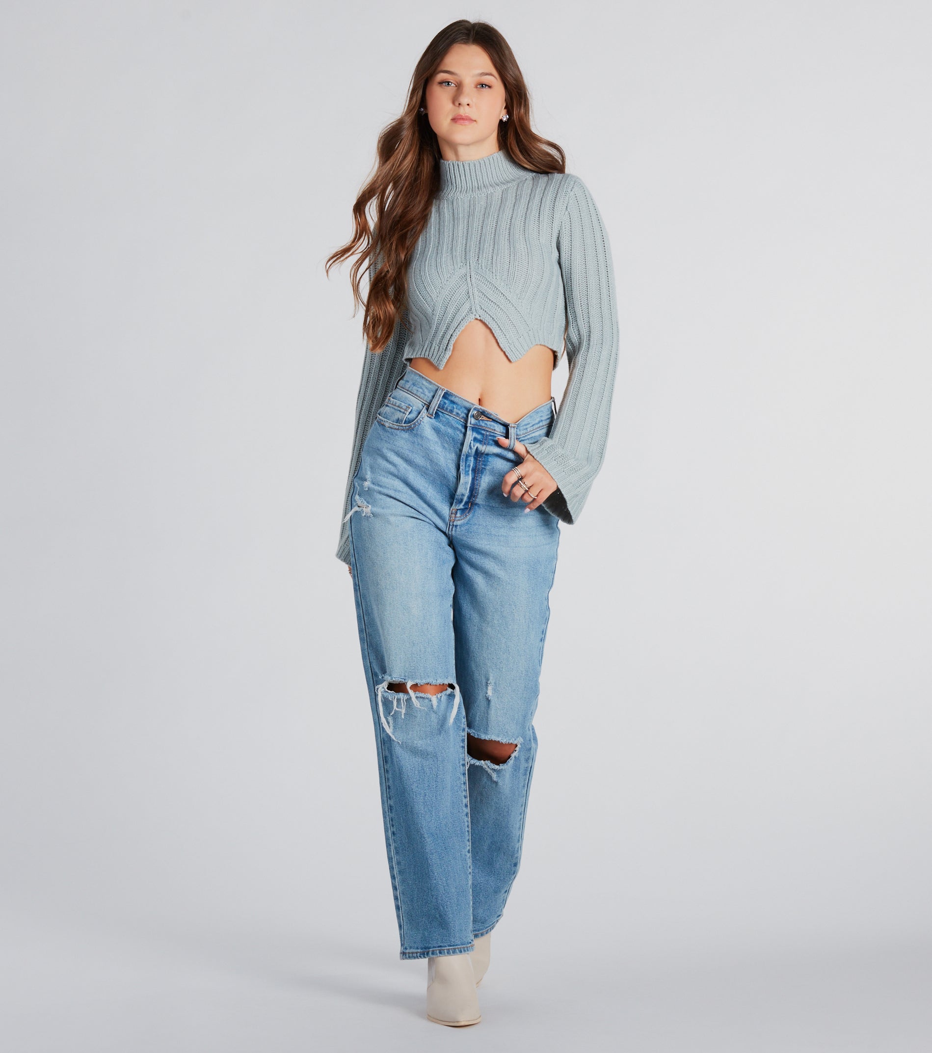 Quite A Bell Sleeve Crop Sweater