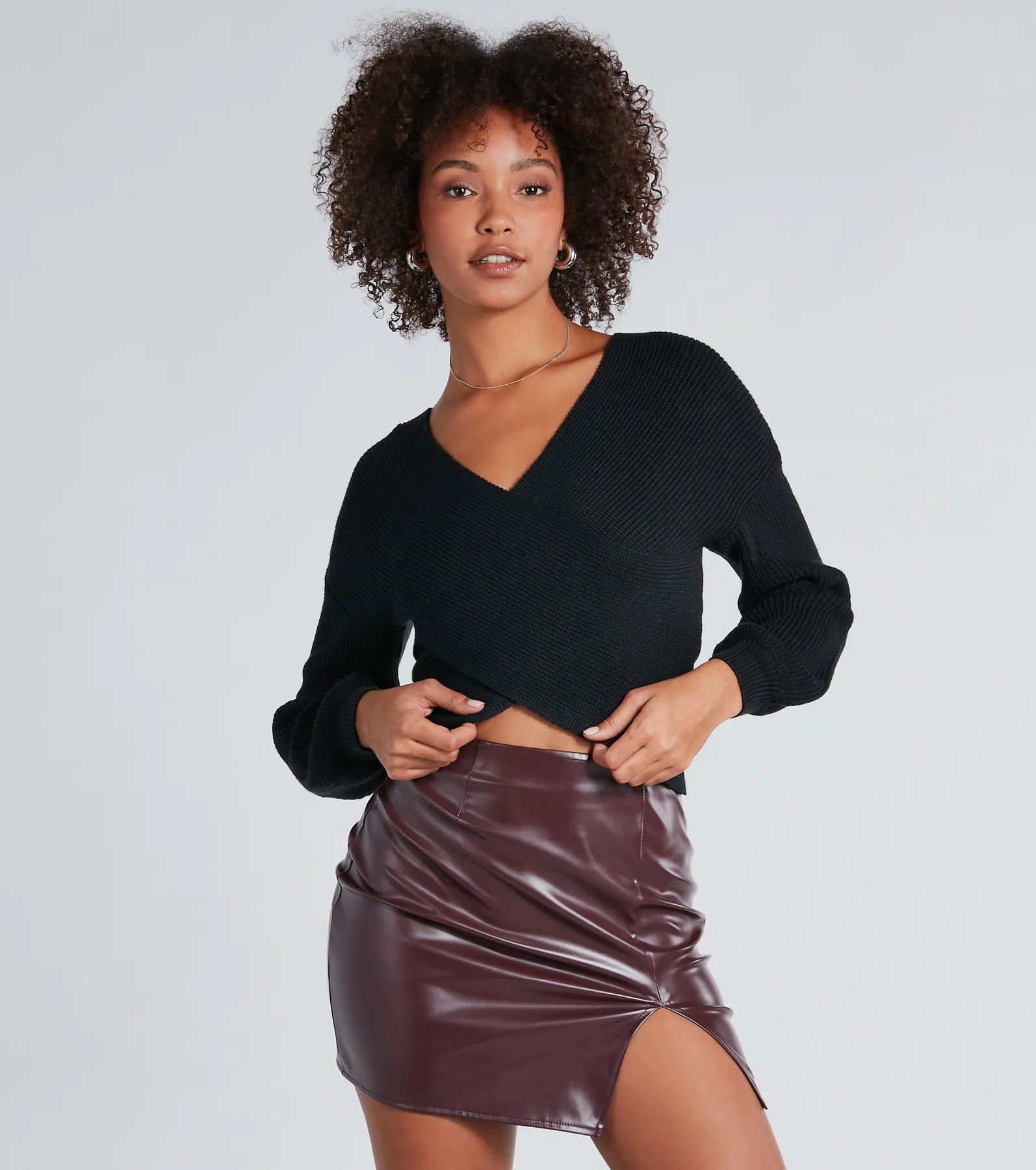 Warm Up Wrap-Front Ribbed Knit Sweater