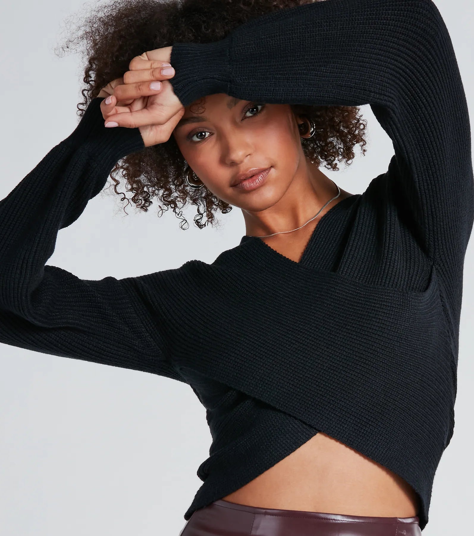 Warm Up Wrap-Front Ribbed Knit Sweater