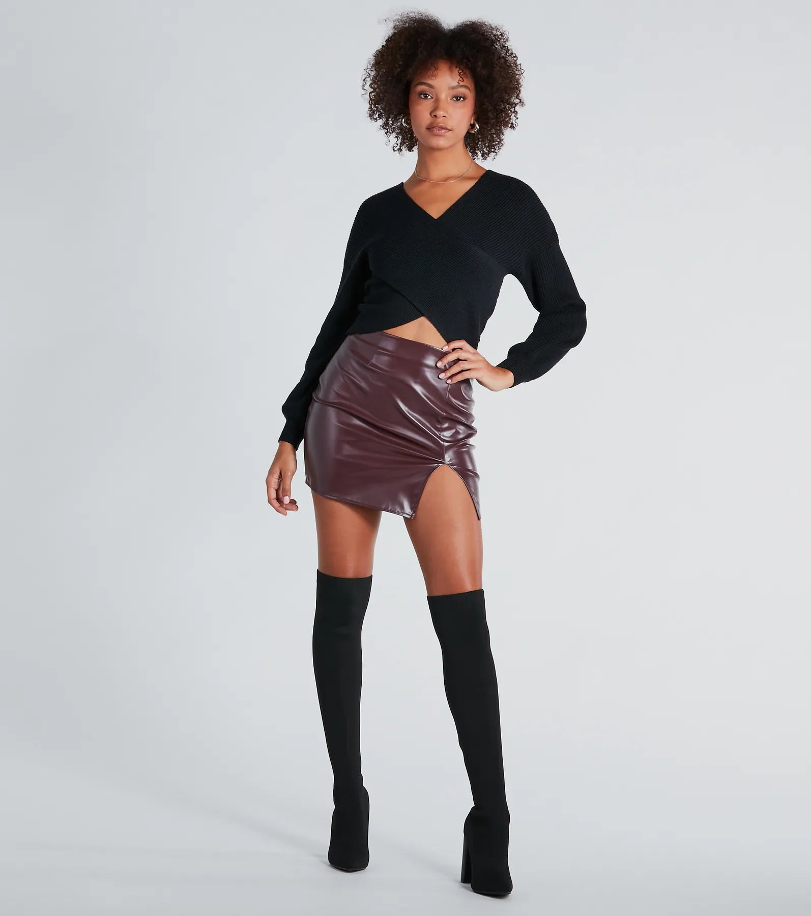 Warm Up Wrap-Front Ribbed Knit Sweater