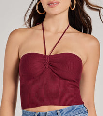 Stylish Basic Halter Rib Knit Crop Top
