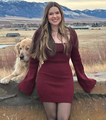 Seasonal Staple Ribbed Knit Bell Sleeve Mini Dress