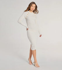 Cute As A Button Mock Neck Knit Midi Dress