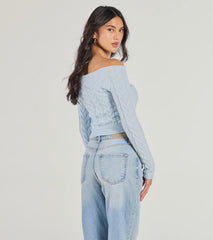 Cozy Cutie Off-The-Shoulder Cable Knit Top