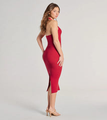 Curve Avenue Halter V-Neck Bodycon Midi Dress