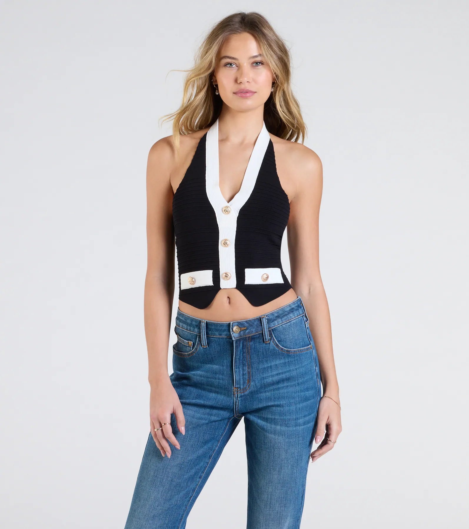 Chicly Defined Halter Button Vest