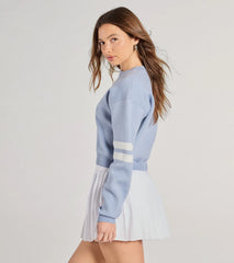 Varsity Girl Striped Knit Crop Sweater