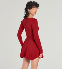 Cutest Twirl Long Sleeve Knit Skater Dress