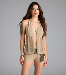 Feelin' Boho Halter Open Back Knit Top