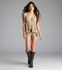 Feelin' Boho Halter Open Back Knit Top