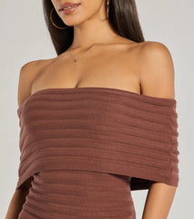 Soft And Chic Ribbed Knit Off-The-Shoulder Mini Dress