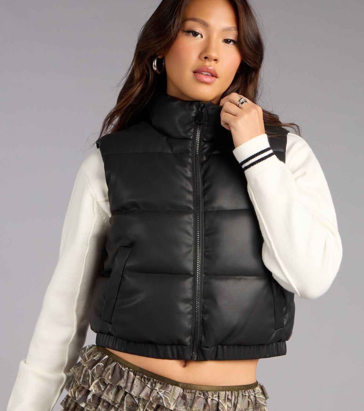 Street Style Cozy Faux Leather Puffer Vest