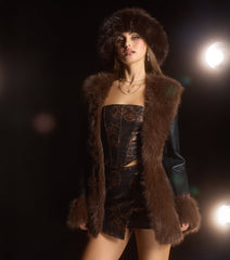 City Luxe Faux Fur Trim Trench Coat