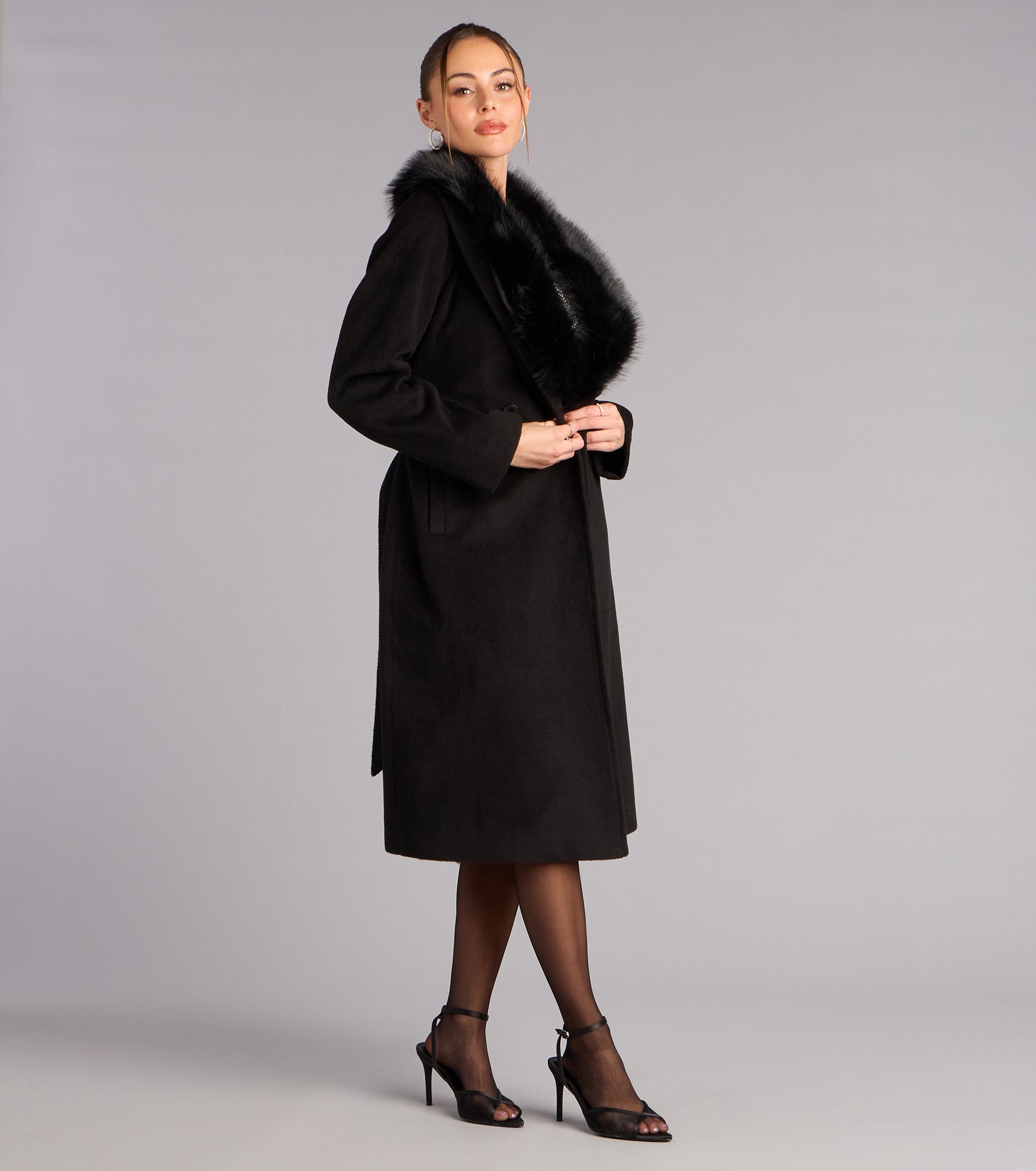 City Noir Removable Faux Fur Trench Coat