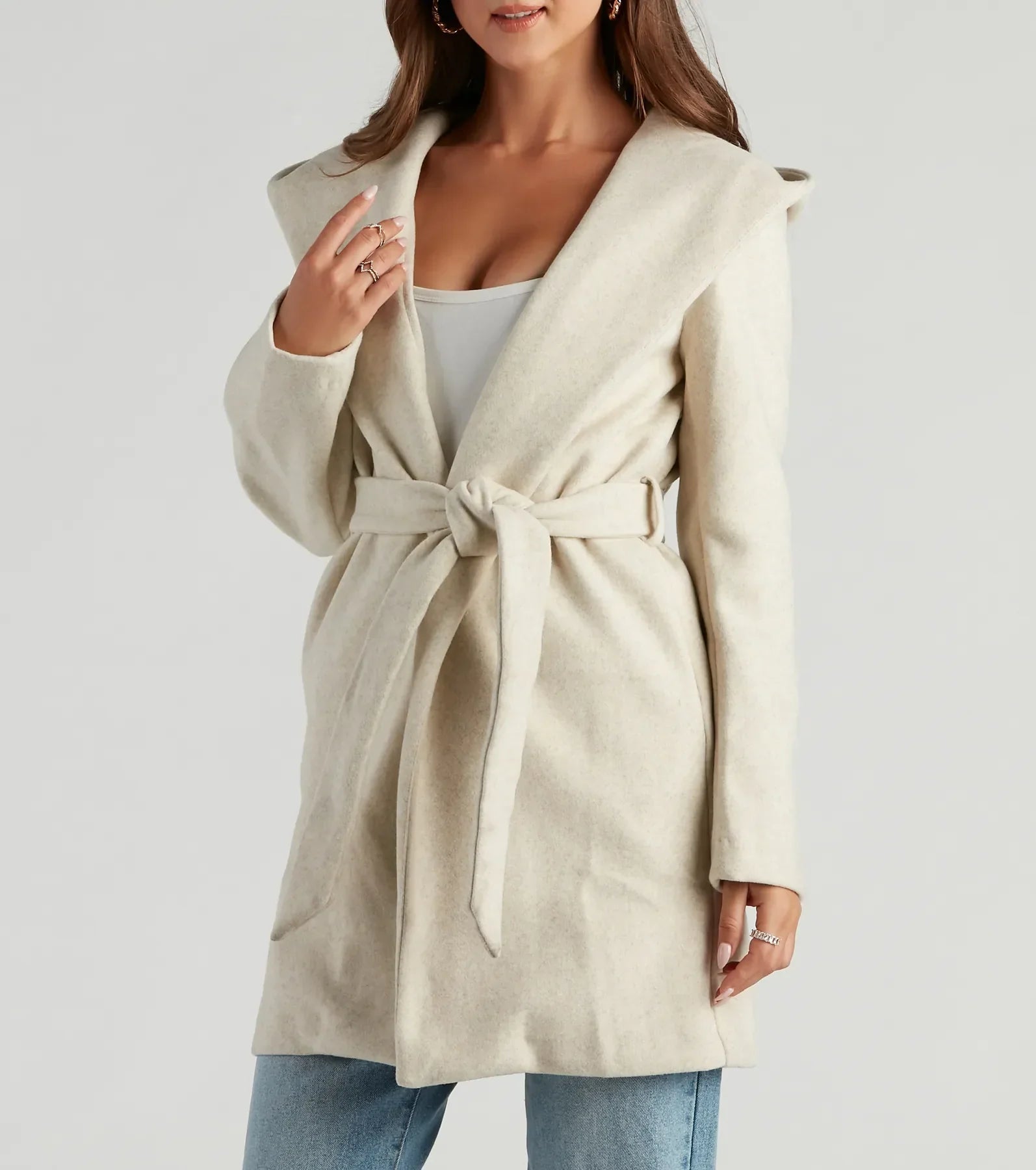 Belted Sophistication Faux Wool Coat