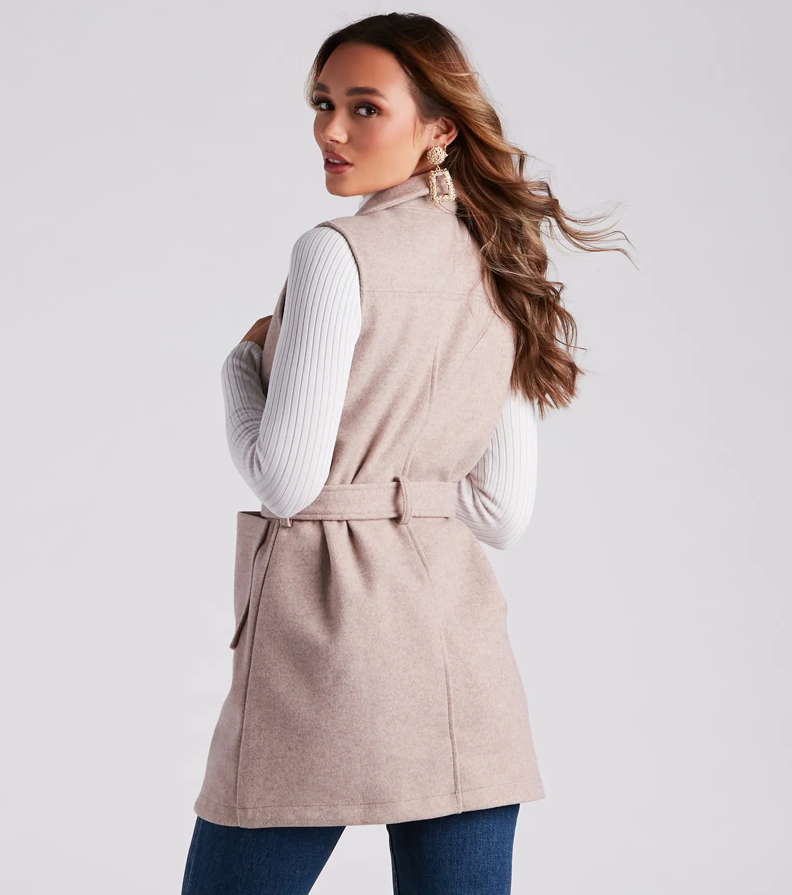 Chill Day Faux Wool Belted Vest