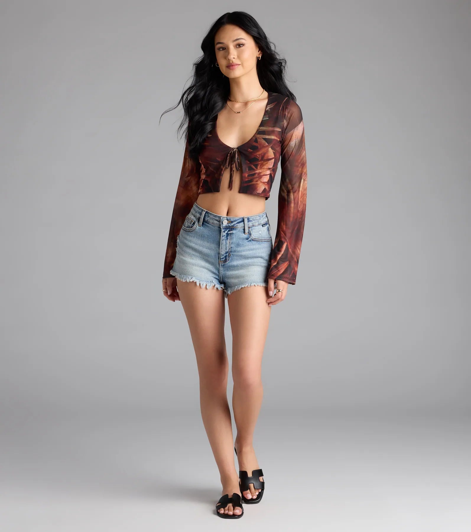 Getaway Vibe Tropical Print Tie-Front Top