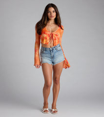 Tropical Daze Tie Front Mesh Crop Top