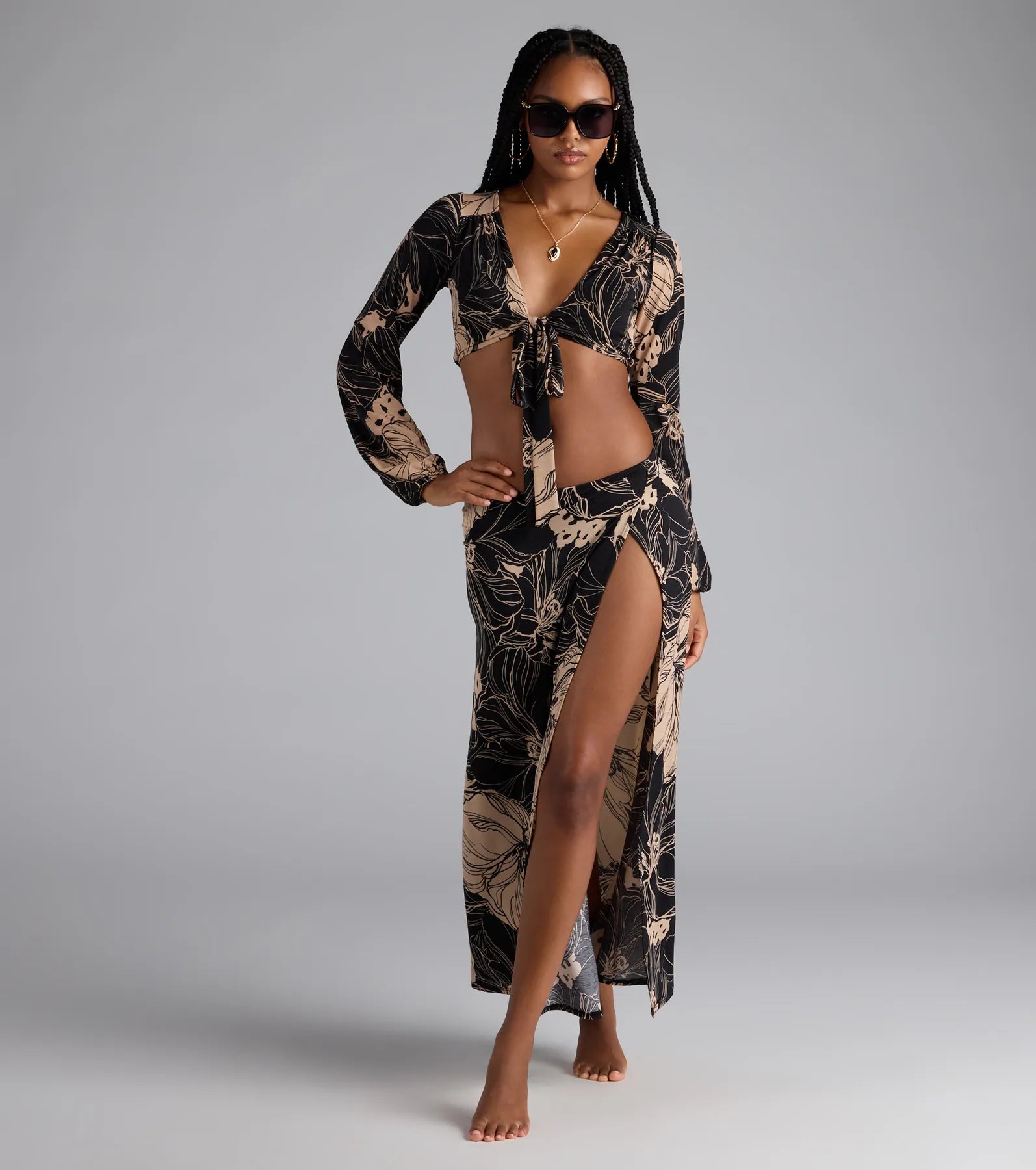 Under The Sun Tropical Tie-Front Crop Top