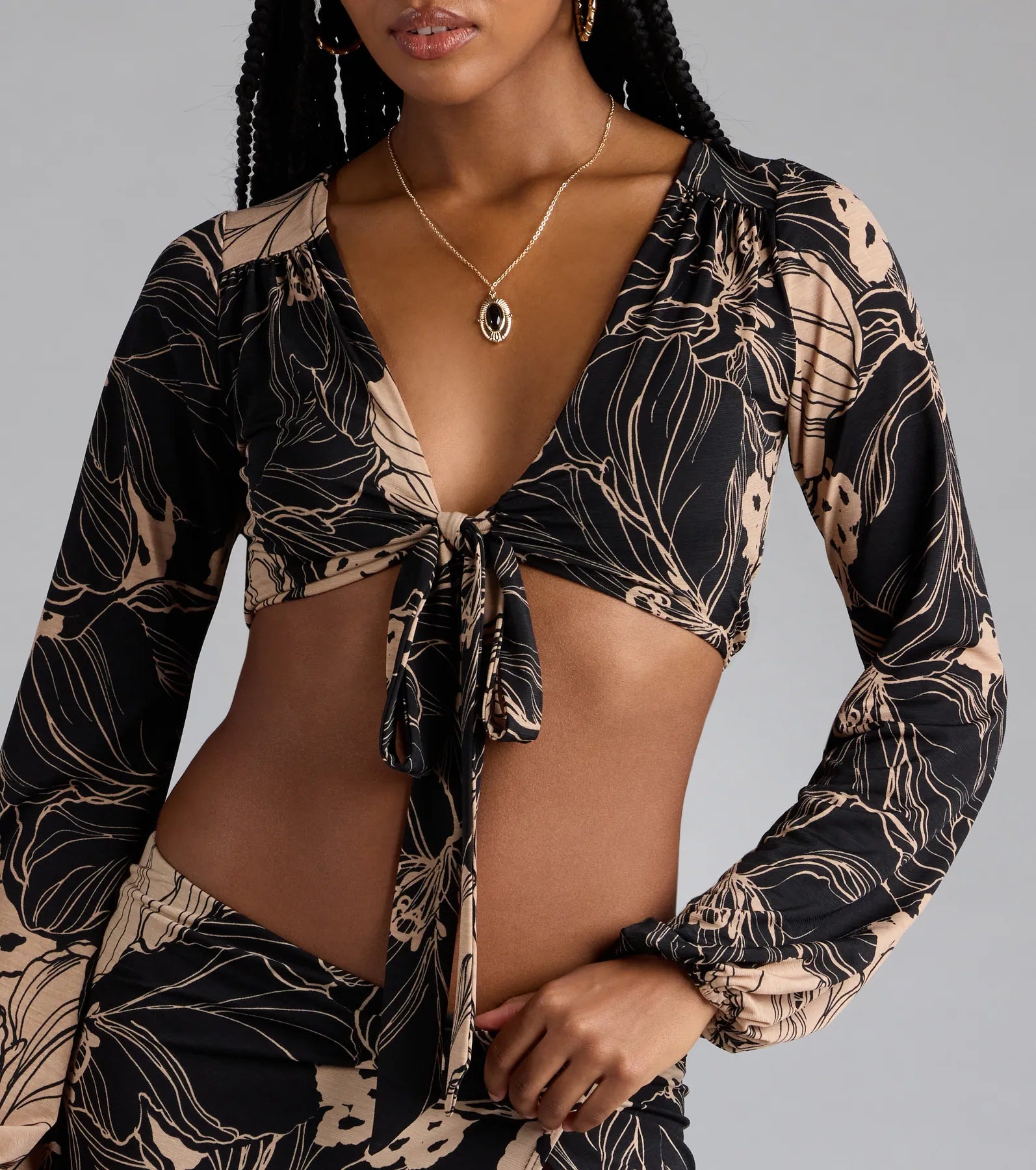 Under The Sun Tropical Tie-Front Crop Top