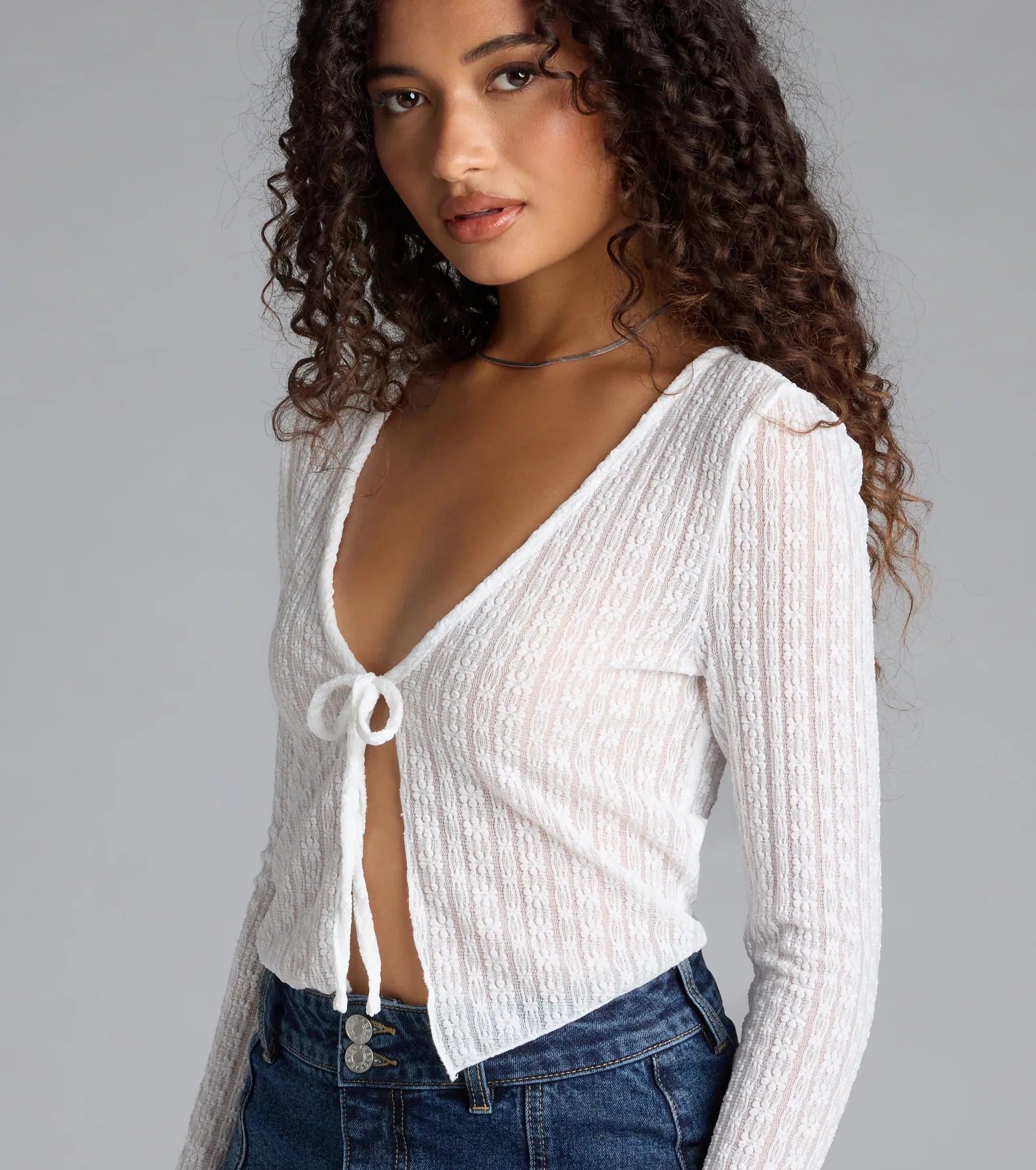 Breezy Beauty Floral Lace Tie-Front Top