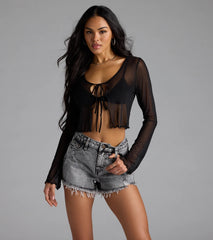 Sultry Take Tie-Front Long Sleeve Crop Top