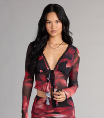 Soft Serve Floral Ruffle Tie-Front Top