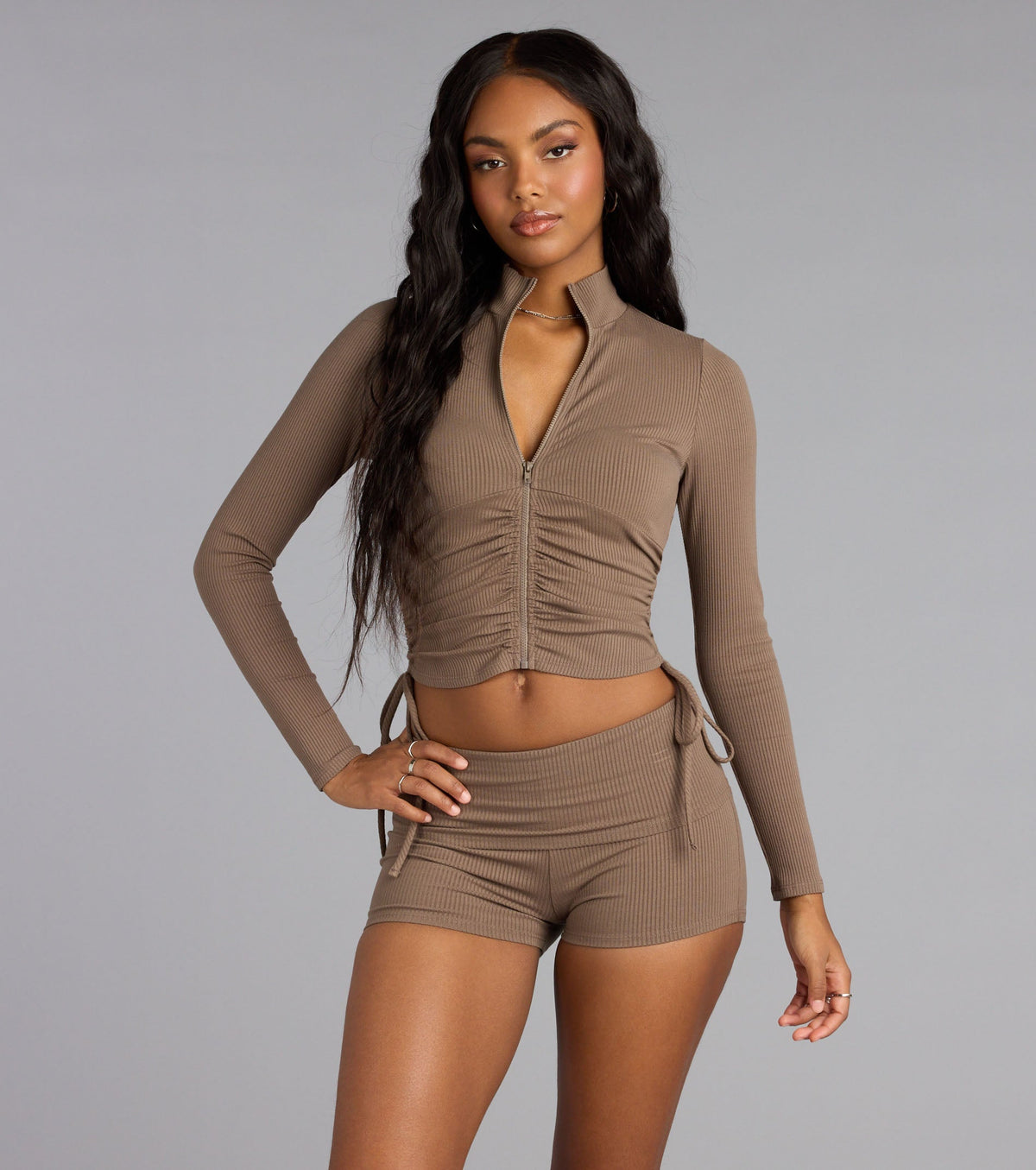 Ruched Right Mock Neck Crop Jacket
