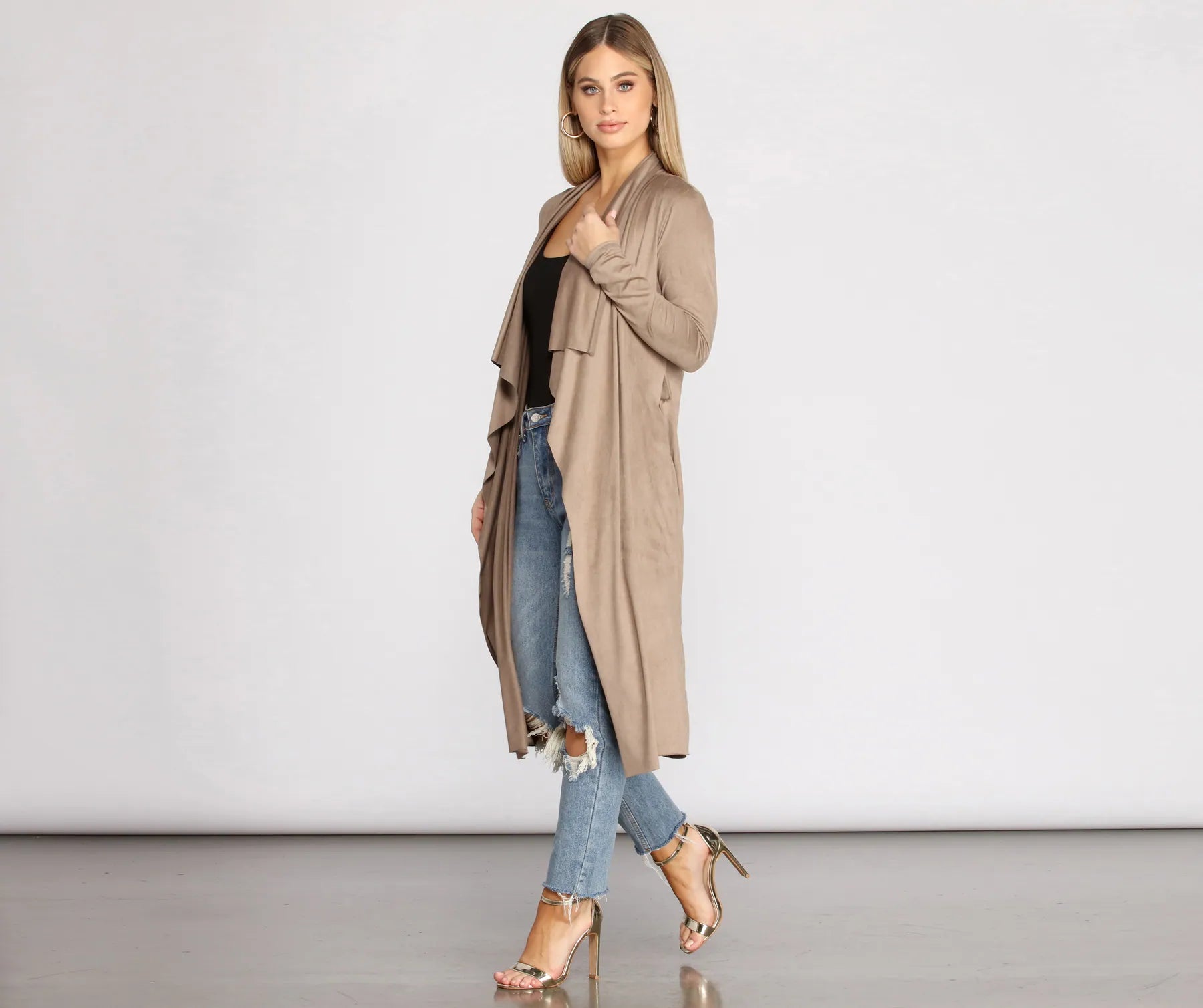 On The Town Suede Trench