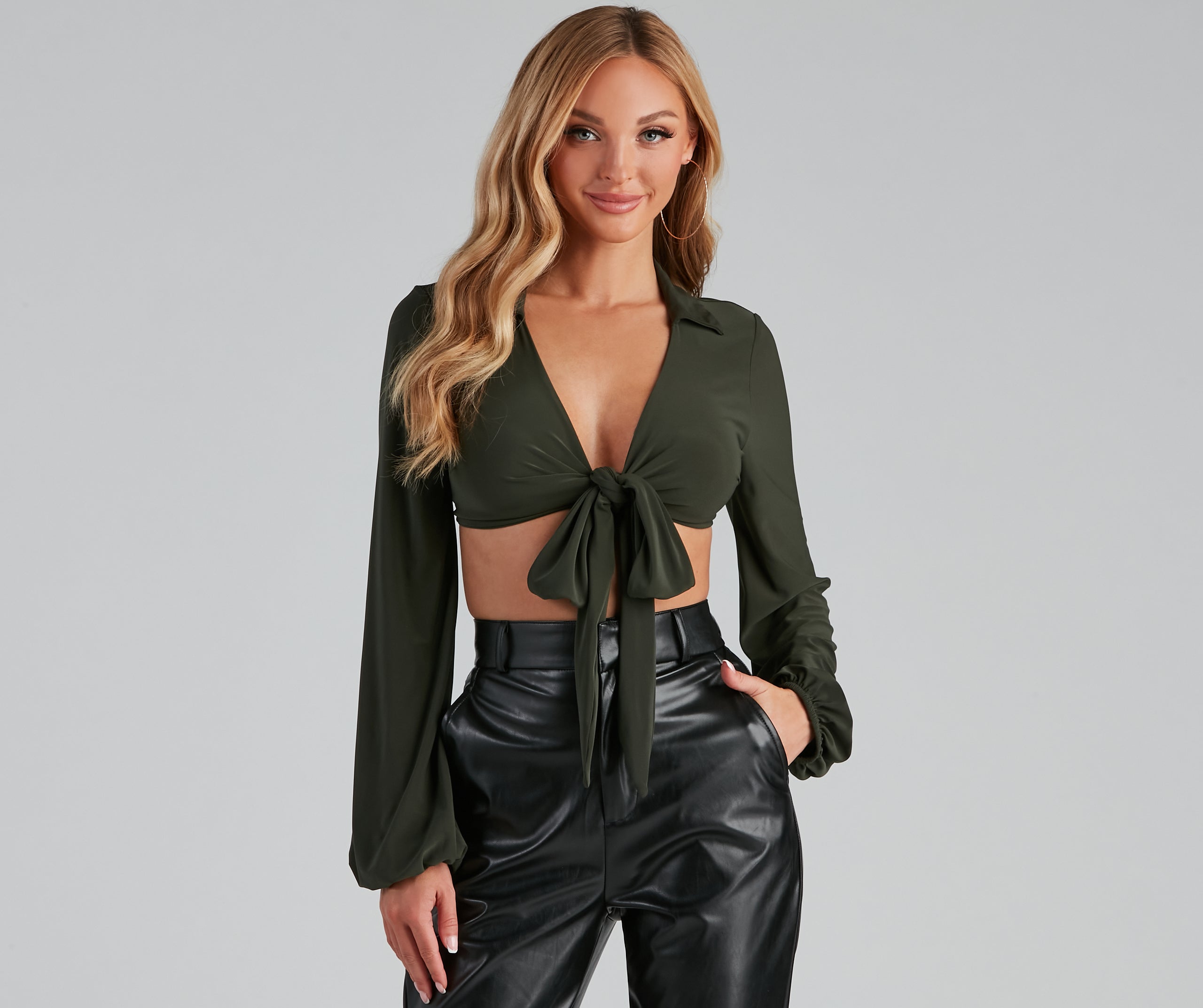 Collared Fun Tie Front Top