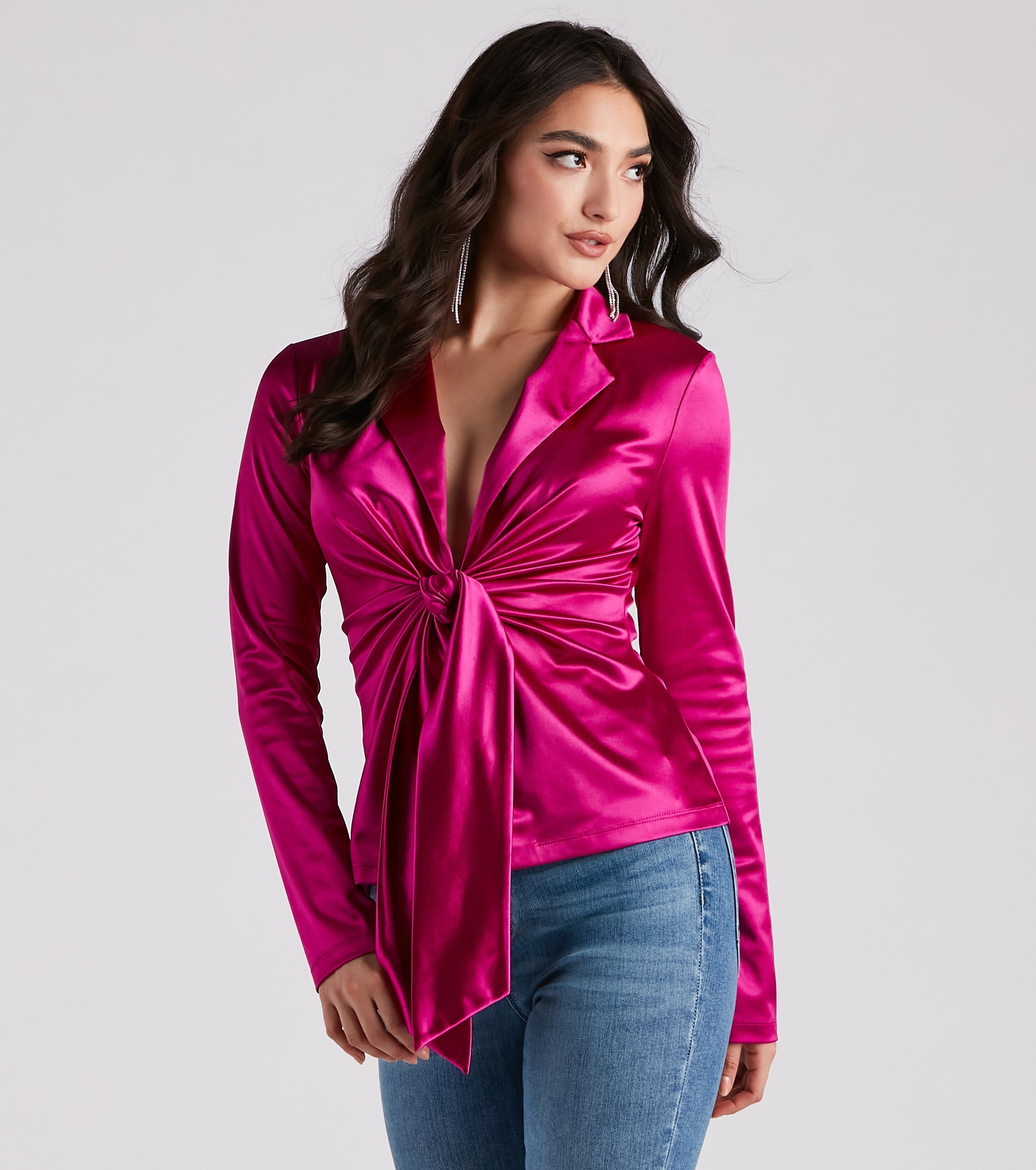 Biz Chic Satin Tie-Front Blazer