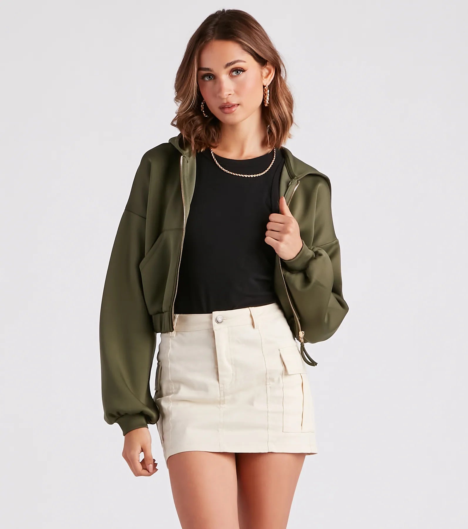 Off Duty Babe Luxe Zip-Up Crop Hoodie