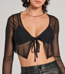 Get The Look Long Sleeve Tie-Front Mesh Top