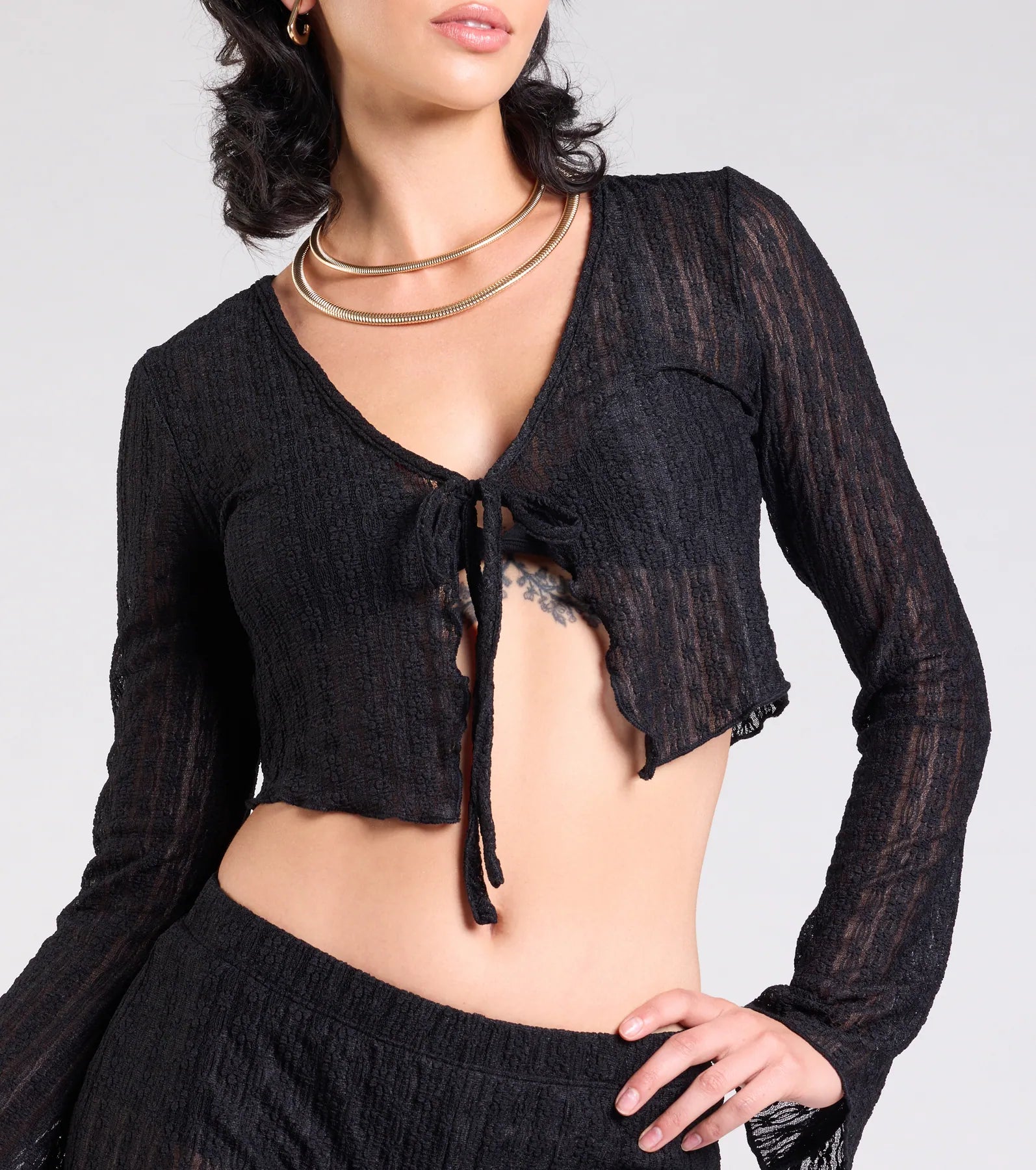 Bohemian Chic Sheer Lace Tie-Front Top