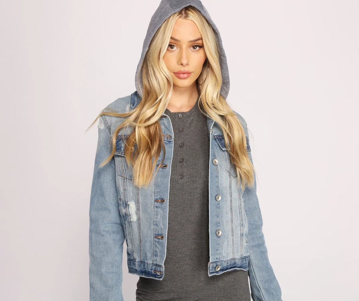 Cute And Casual Hooded Denim Jacket