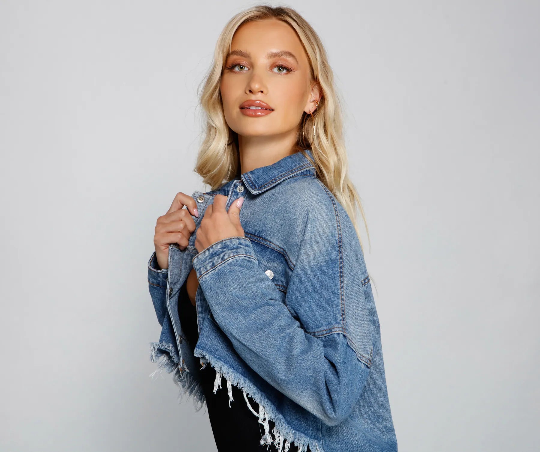 Casually Edgy High Low Cropped Denim Jacket