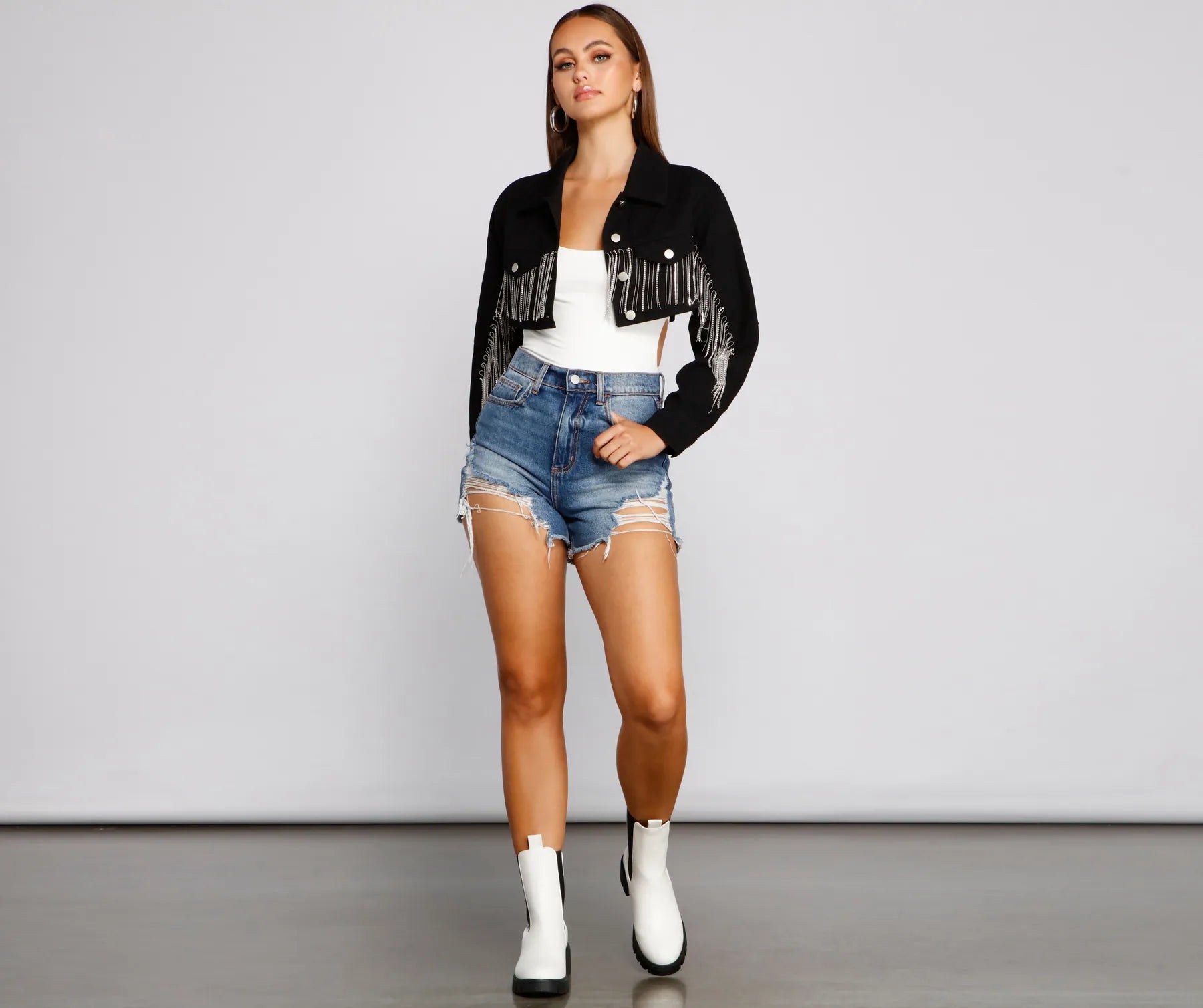 Trendy Glam Cropped Denim Jacket