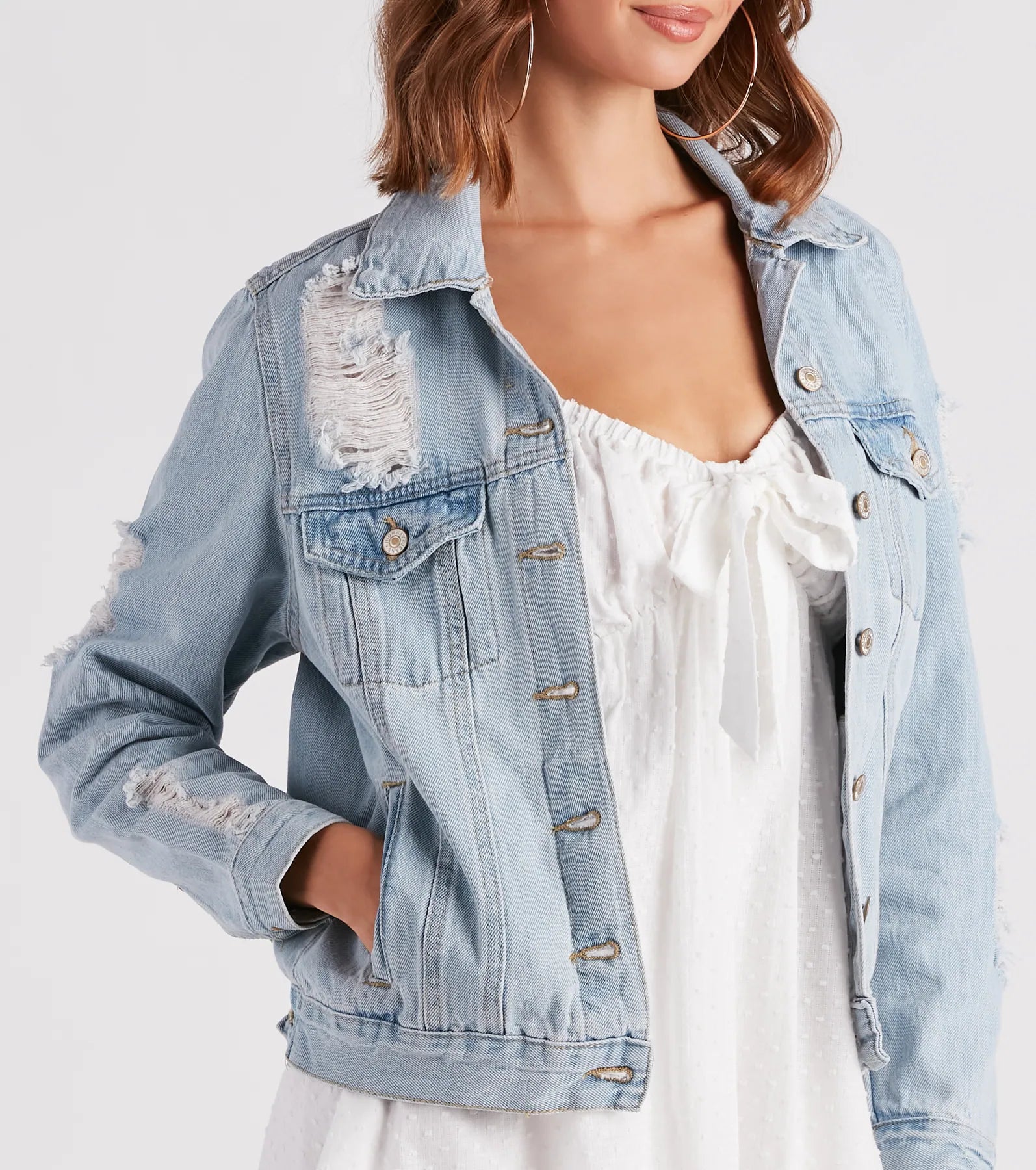 Perfectly Distressed Oversized Denim Jacket