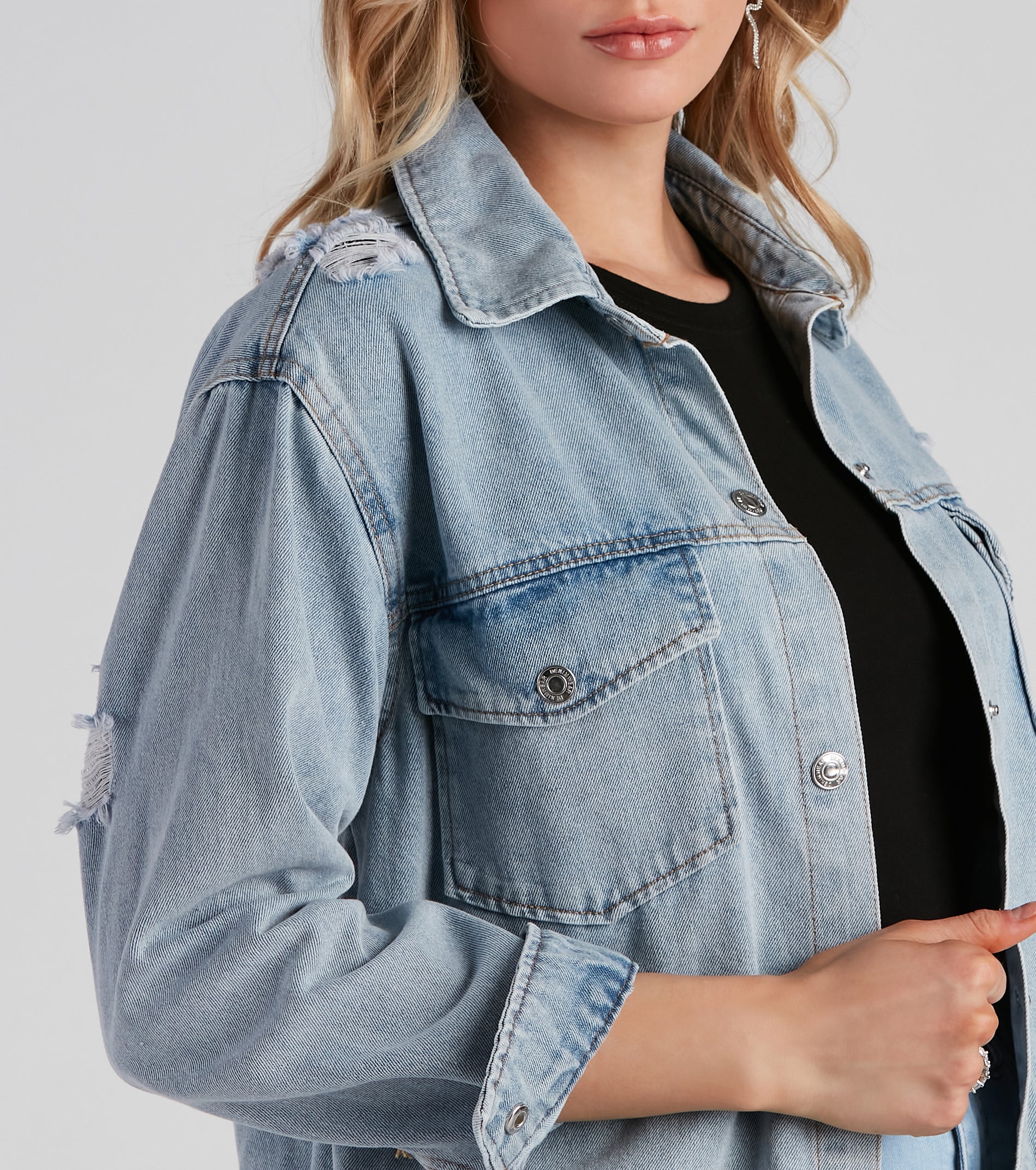 Never Gets Old Denim Distressed Shacket