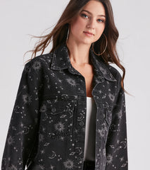 Dreamy Trendsetter Celestial Print Denim Shacket