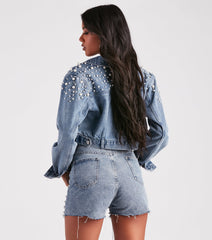 Trendy Glam Vibe Pearl Denim Jacket